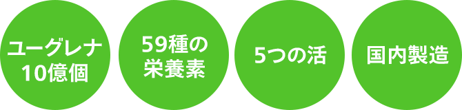 ユーグレナ10億個、59種の栄養素、5つの活、国内製造