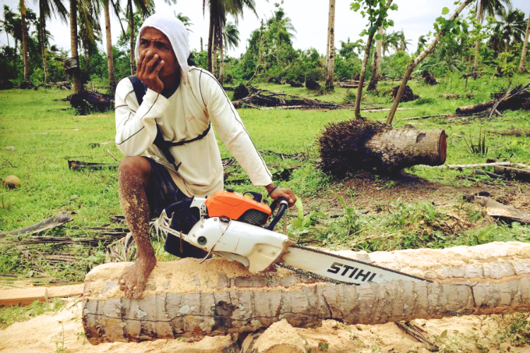 ココヤシを切るフィリピン農家の方