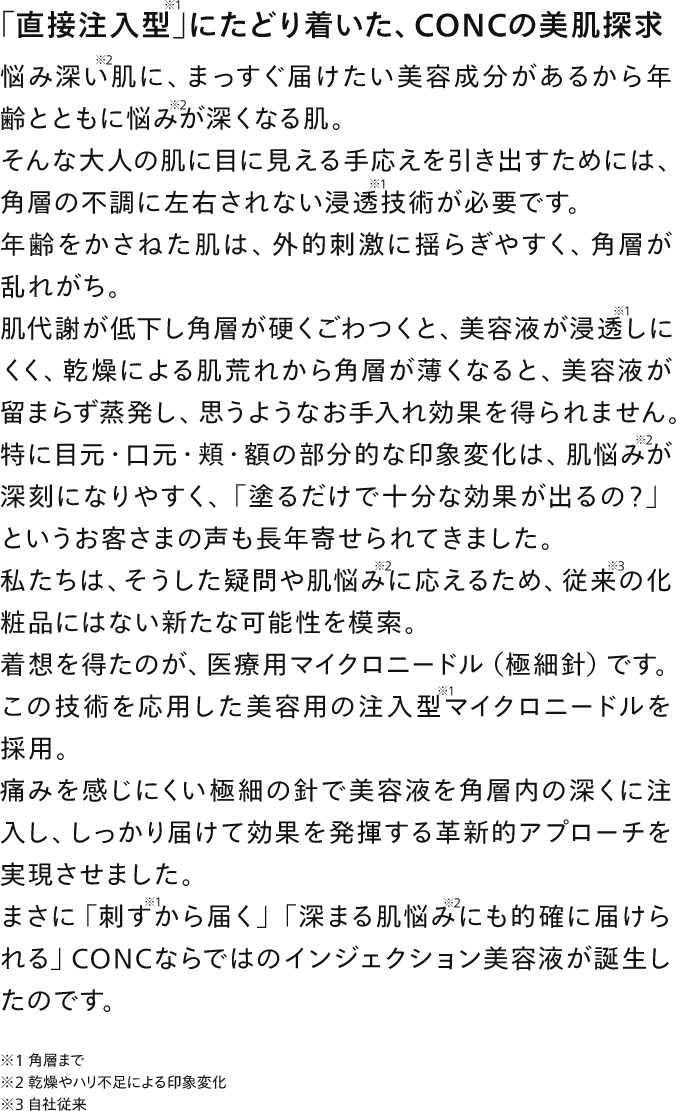 ｢直接注入型｣にたどり着いた、CONCの美肌探求