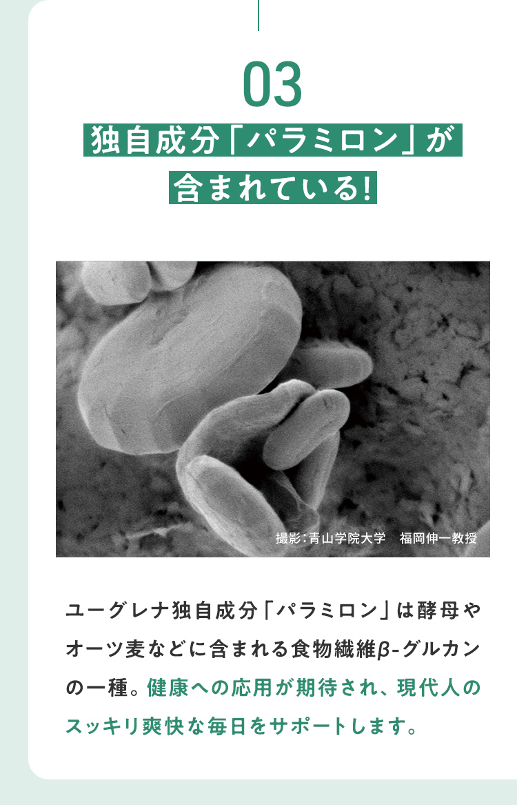 からだにユーグレナ選ばれる理由03 独自成分「パラミロン」が含まれている！