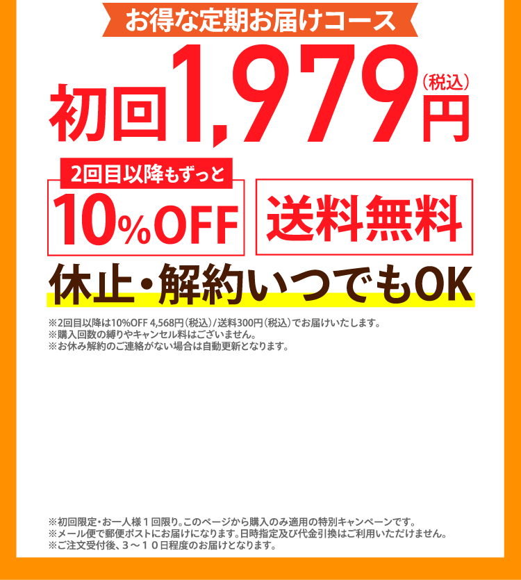 お得な定期お届けコース 初回1980円（税込）2回目以降もずっと10%OFF 送料無料
